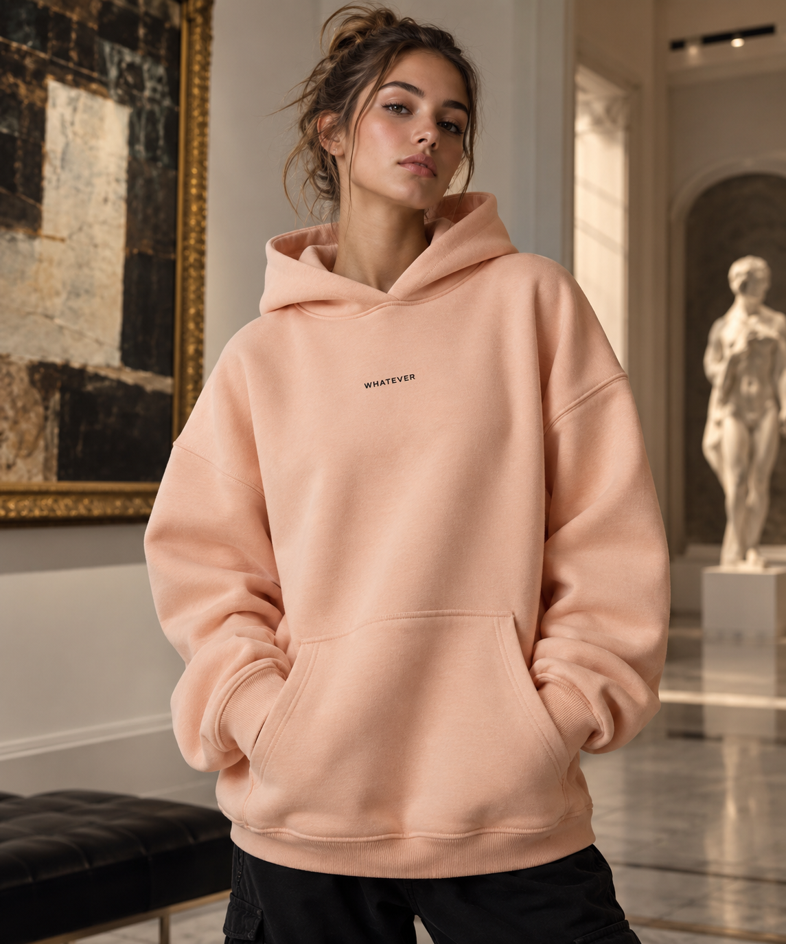Pastel peach HUSHLY hoodie WHATEVER